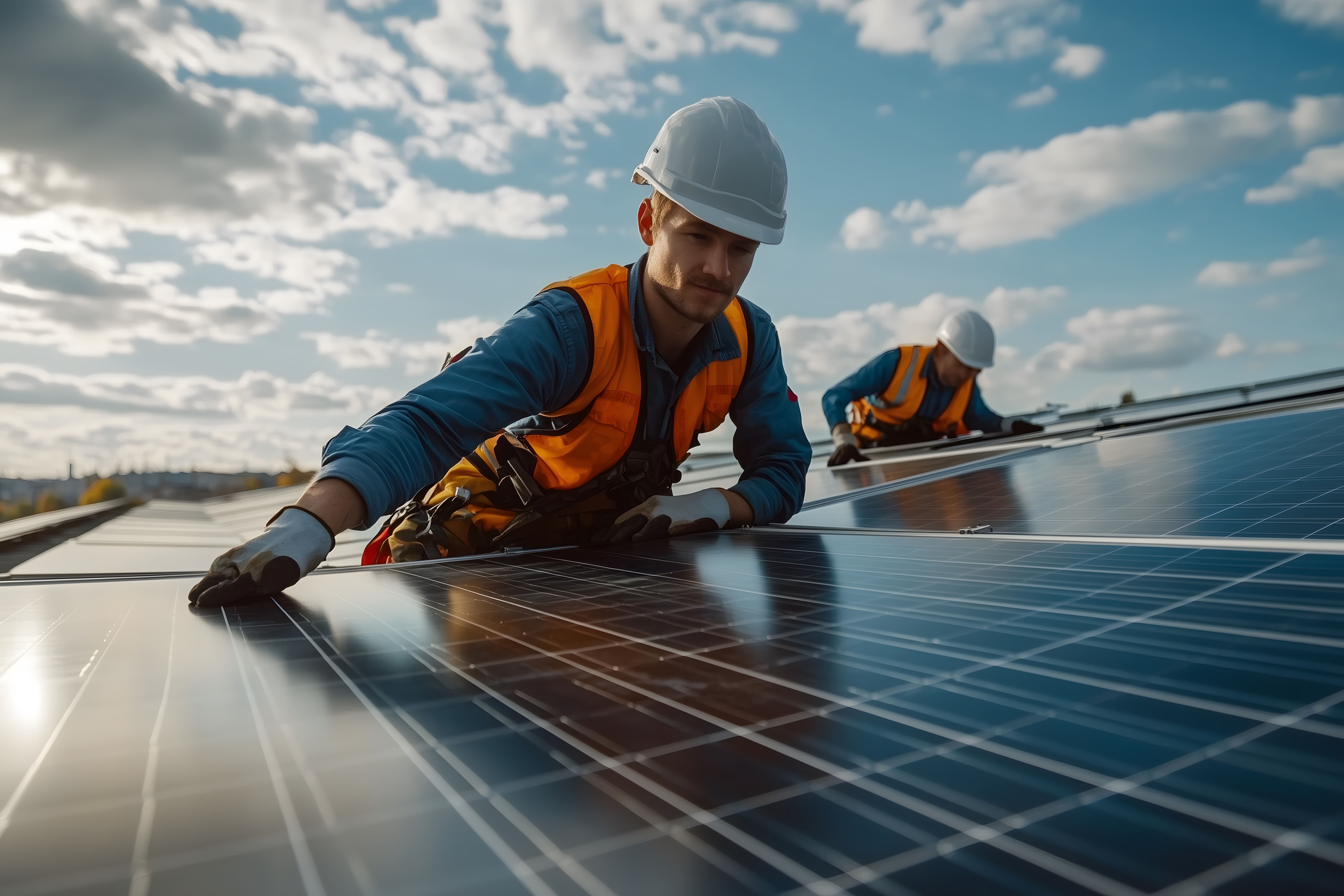 Team of engineers and technicians working on photovoltaic solar power plant Rejoindre notre équipe